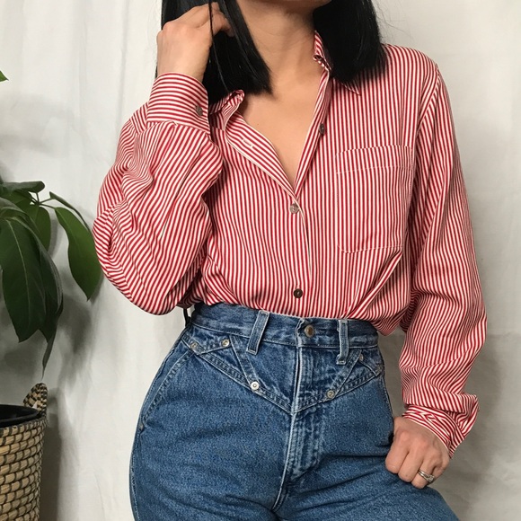 SOLD Vintage 80s 90s pin striped minimalist blouse - Picture 6 of 10